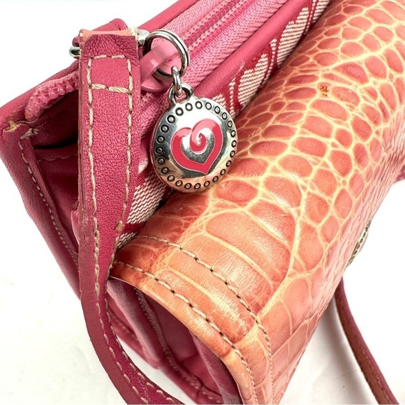 Brighton Crossbody Wallet Pink Mix Croc Canvas Leather Hearts Purse Vintage - Picture 3 of 13